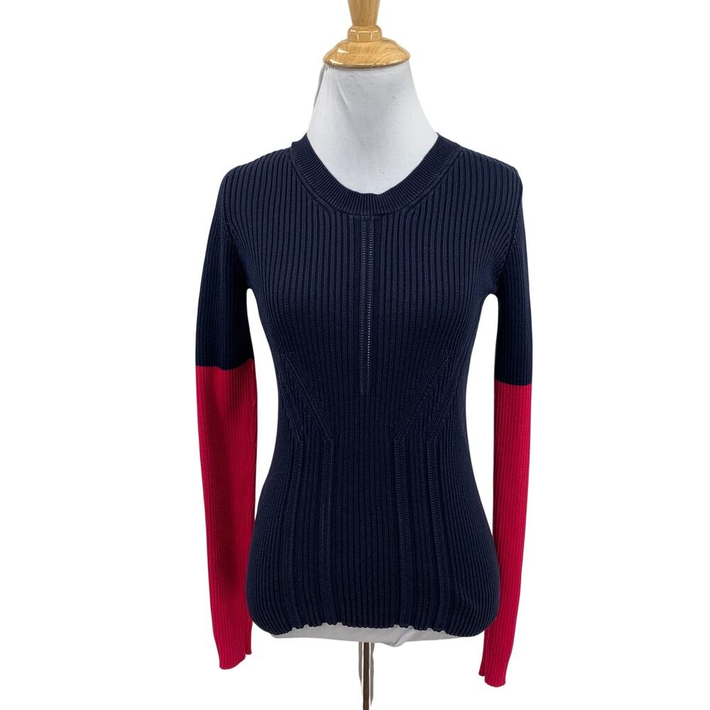 Cedric Charlier Sweater Womens XS Extra Small Navy Hot Pink Ribbed Knit Two Tone